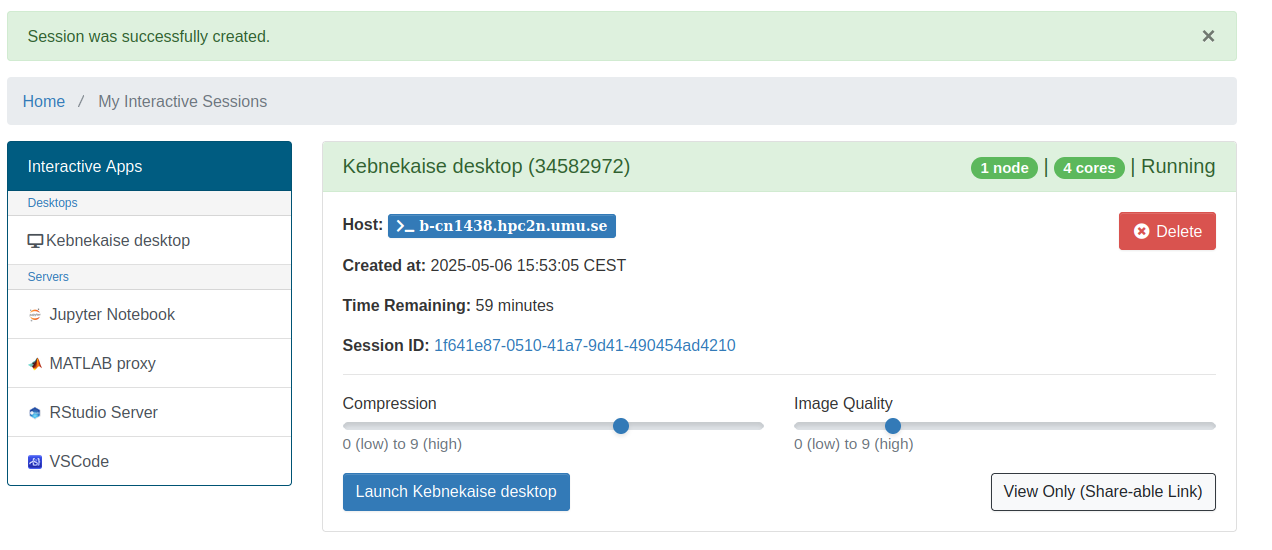 Open OnDemand Kebnekaise desktop