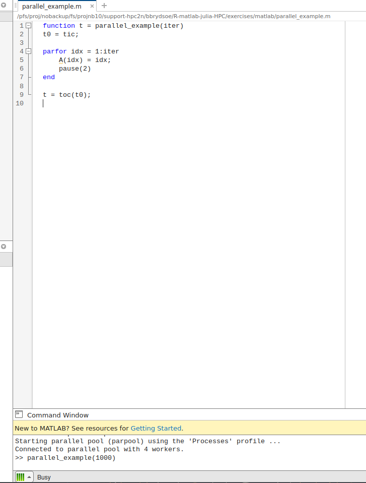 Running in parallel pool